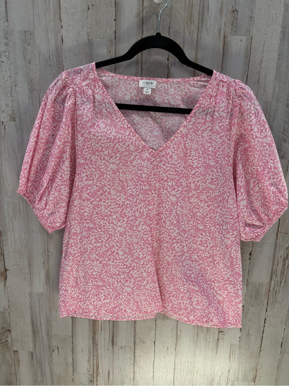 J.Crew Pink Floral Cotton V-Neck Puff Sleeve Top Size Small Cottagecore Feminine